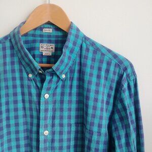 J Crew Mens XL Slim Fit blue checked button down shirt 100% cotton